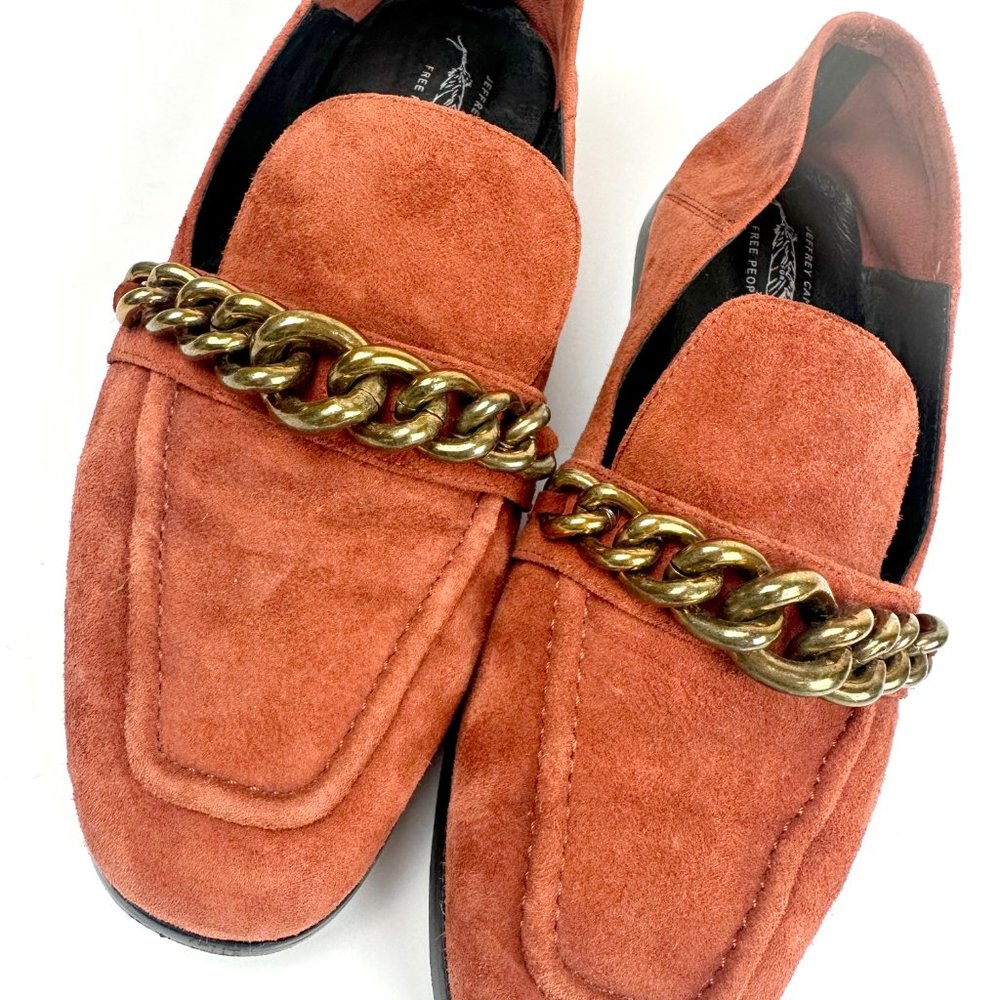 Free People x Jeffrey Campbell Vix Shoes Suede Loafer Chain Flats Brown Size 7.5 - Picture 10 of 11